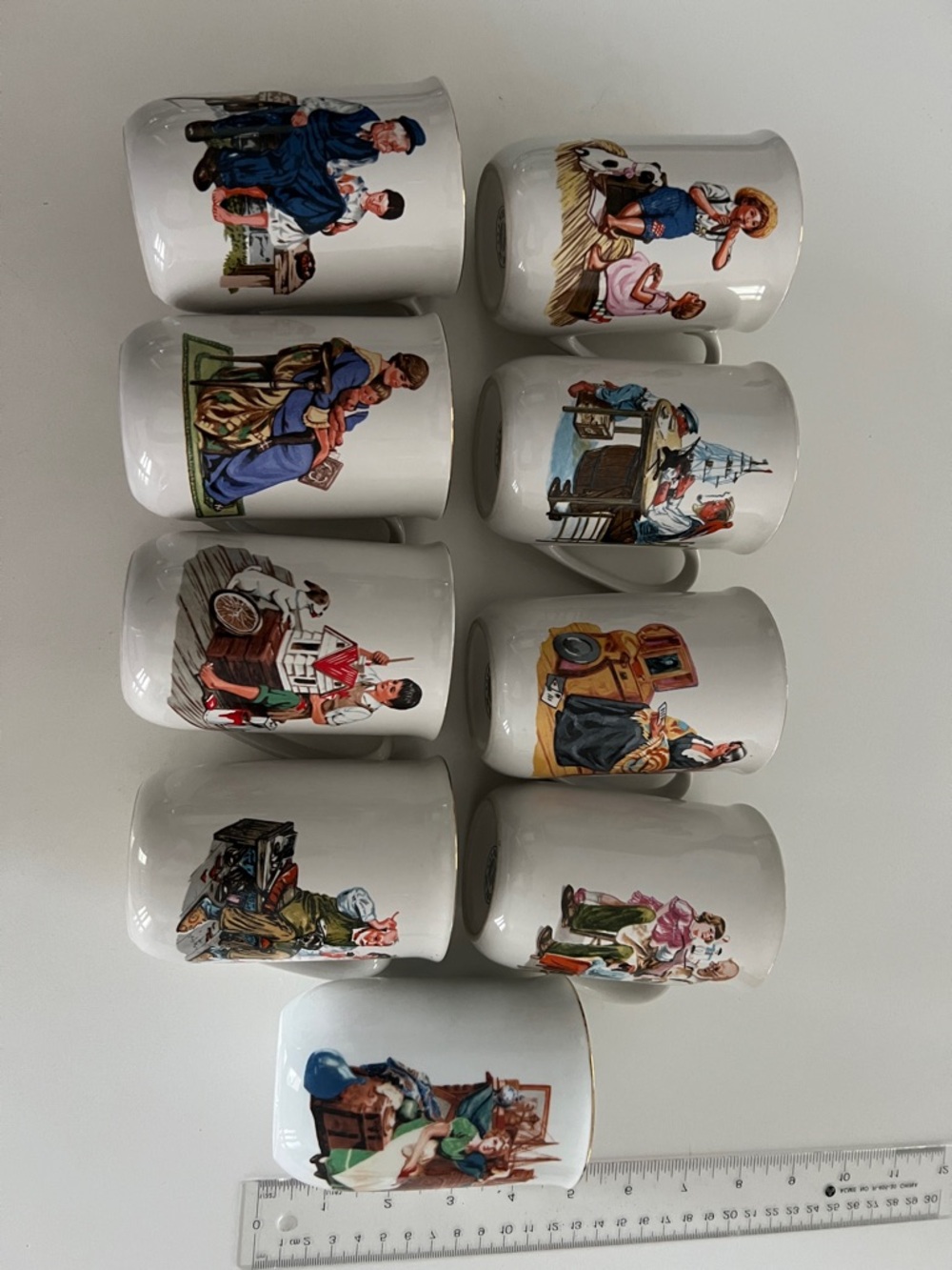 Vintage Norman RockCeramic Mugs with Colorful Storybook Illustrations - Set of 9